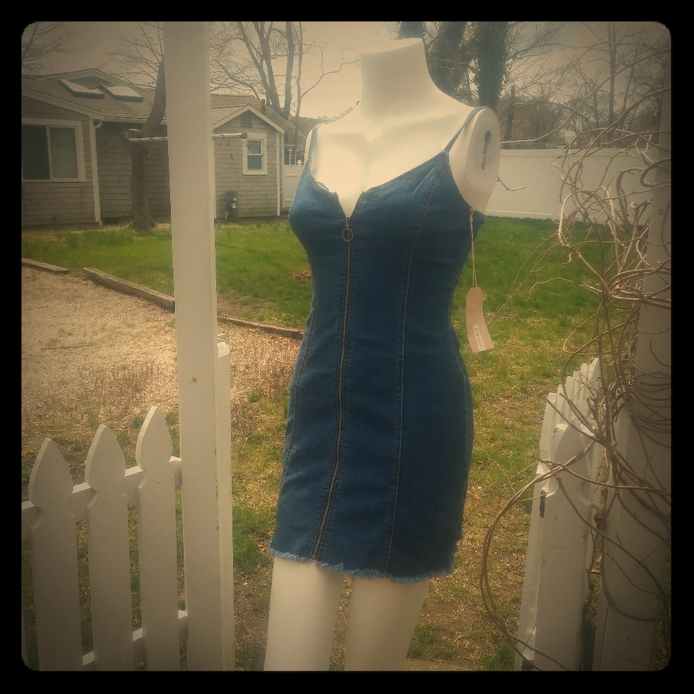 Denim zip down dress